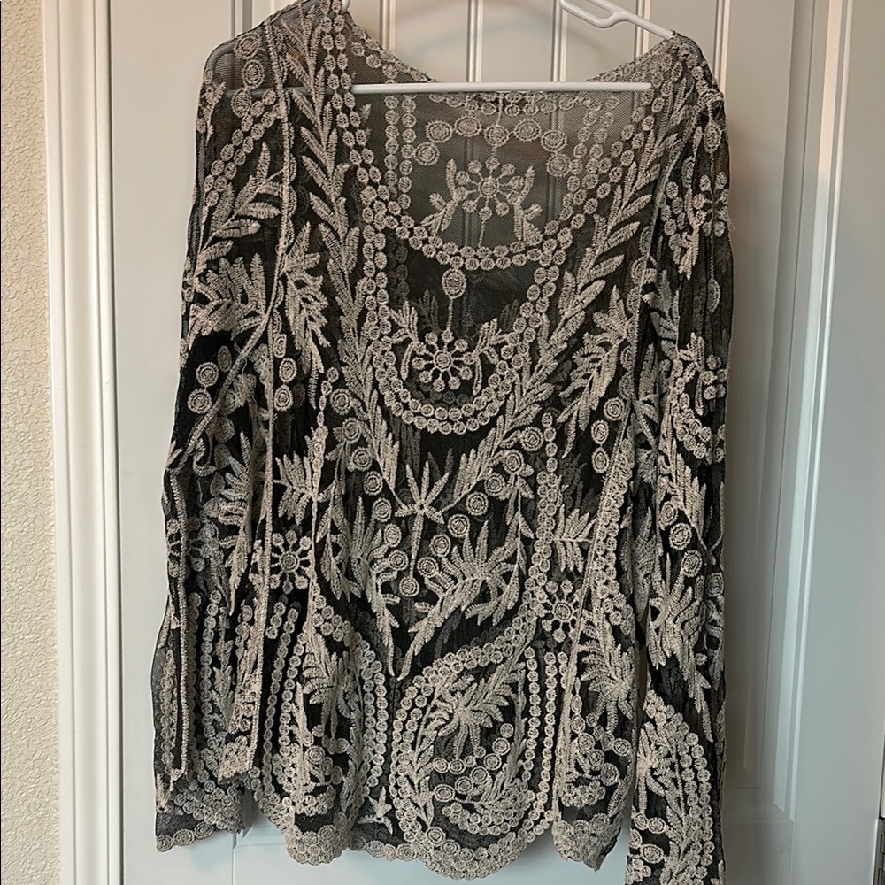 Elegant Black and Cream Embroidered Women's Top
